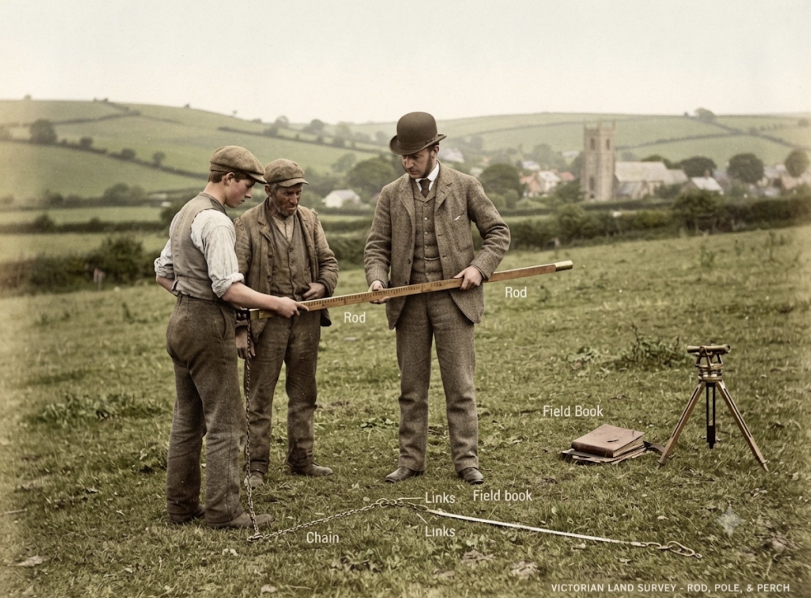 A Victorian rod, pole and perch measuring staff