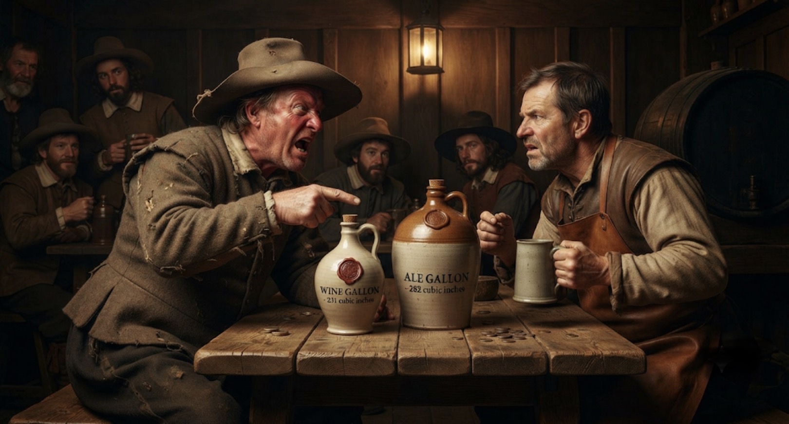 Historic wooden wine and ale casks in a traditional cellar