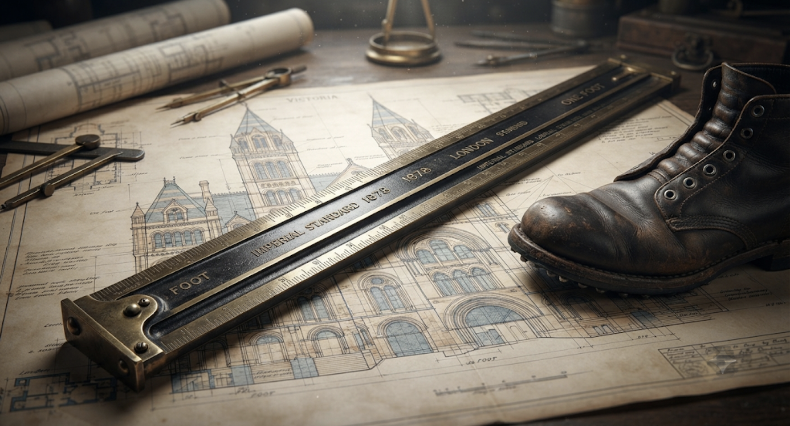 A measured foot against a historical ruler